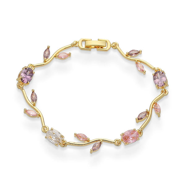 Wholesale Women's Fashion Light Luxury Copper Bracelet Inlaid With Zirconia Featuring Leaf And Flower Patterns