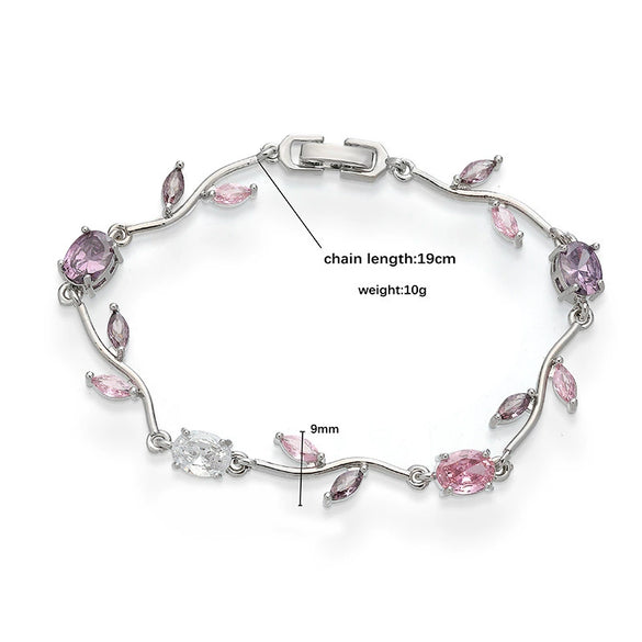 Wholesale Women's Fashion Light Luxury Copper Bracelet Inlaid With Zirconia Featuring Leaf And Flower Patterns