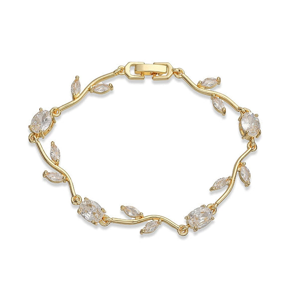 Wholesale Women's Fashion Light Luxury Copper Bracelet Inlaid With Zirconia Featuring Leaf And Flower Patterns