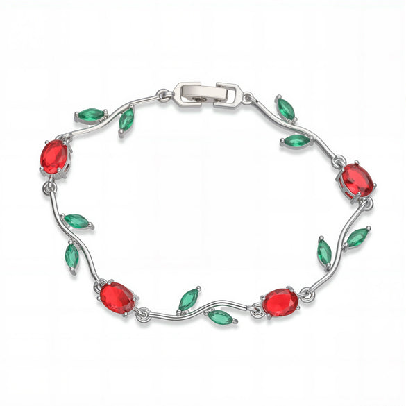 Wholesale Women's Fashion Light Luxury Copper Bracelet Inlaid With Zirconia Featuring Leaf And Flower Patterns