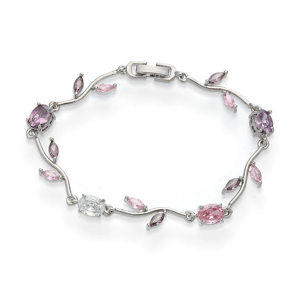 Wholesale Women's Fashion Light Luxury Copper Bracelet Inlaid With Zirconia Featuring Leaf And Flower Patterns