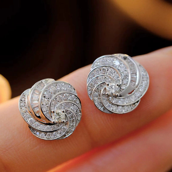 Wholesale Women's Fashion Light Luxury Copper Geometric Rotating Earrings With Wave Pattern And Electroplating Treatment