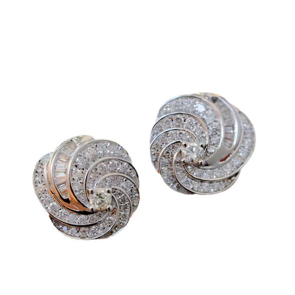 Wholesale Women's Fashion Light Luxury Copper Geometric Rotating Earrings With Wave Pattern And Electroplating Treatment