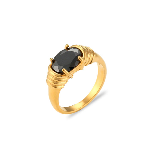 Wholesale Women's Fashion Light Luxury Elegant Stainless Steel Waterproof Ring With Winding Geometric Pattern And Oval Zircon Electroplated