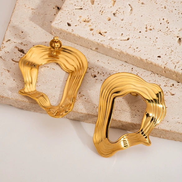 Wholesale Women's Fashion Light Luxury Exaggerated Irregular Stainless Steel Earrings With Pvd Furnace Vacuum Real Gold Plating