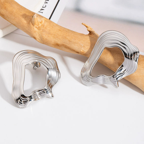 Wholesale Women's Fashion Light Luxury Exaggerated Irregular Stainless Steel Earrings With Pvd Furnace Vacuum Real Gold Plating