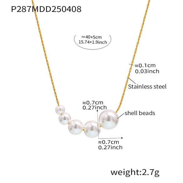 Wholesale Women's Fashion Light Luxury Geometric 316L Stainless Steel Shell Beads And 316L Stainless Steel Clavicle Chain With Electroplating