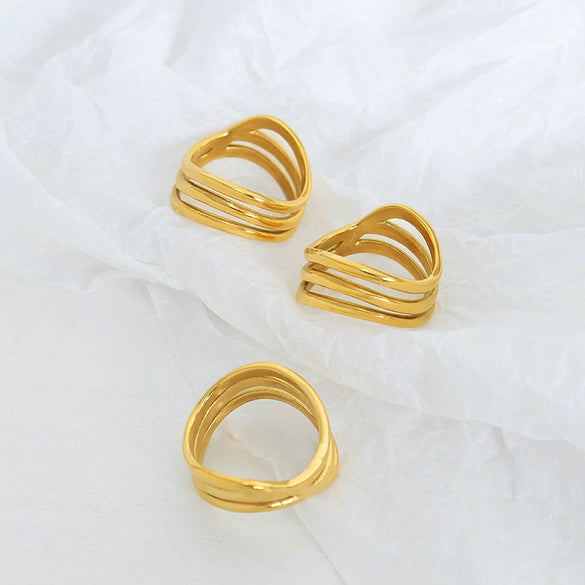 Wholesale Women's Fashion Light Luxury Geometric 316L Stainless Steel 18K Gold Plated Ring Jewelry