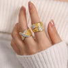 Wholesale Women's Fashion Light Luxury Personality 316L Stainless Steel Gold Plated Geometric Diamond Pattern Wide Ring Jewelry