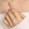 Wholesale Women's Fashion Light Luxury Personality 316L Stainless Steel Gold Plated Geometric Diamond Pattern Wide Ring Jewelry