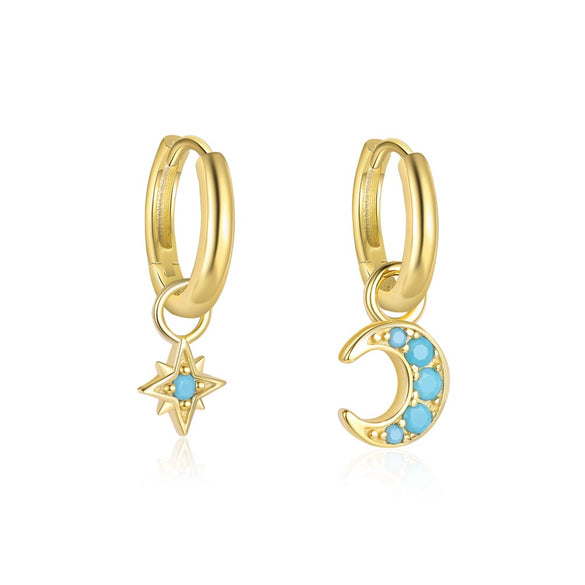 Wholesale Women's Fashion Light Luxury S925 Sterling Silver Star Moon Earrings With Electroplating Treatment
