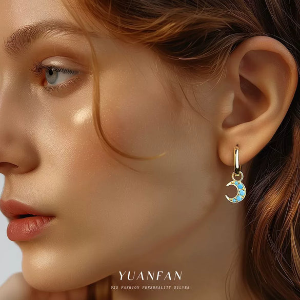 Wholesale Women's Fashion Light Luxury S925 Sterling Silver Star Moon Earrings With Electroplating Treatment