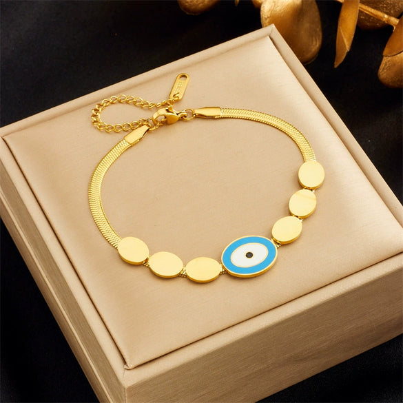 Wholesale Women's Fashion Light Luxury Simple Advanced Goldplated Titanium Steel Eyes Butterfly Love Pendant Bracelet