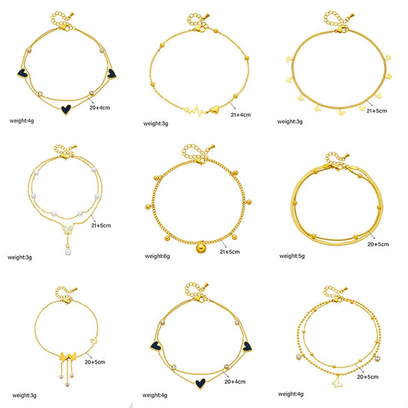 Wholesale Women's Fashion Light Luxury Simple All Match Elegant Metal Titanium Steel Drop Oil Heart Shaped Love Butterfly Pendant Anklet