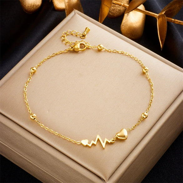 Wholesale Women's Fashion Light Luxury Simple All Match Elegant Metal Titanium Steel Drop Oil Heart Shaped Love Butterfly Pendant Anklet
