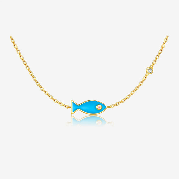 Wholesale Women's Fashion Light Luxury Small Fish Pendant 925 Silver Necklace With Electroplating Platinum 18K Gold