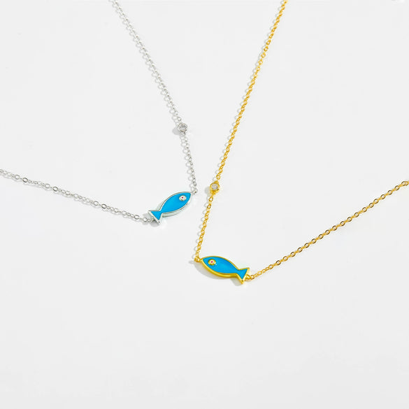 Wholesale Women's Fashion Light Luxury Small Fish Pendant 925 Silver Necklace With Electroplating Platinum 18K Gold