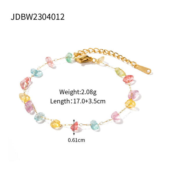 Wholesale Women's Fashion Light Luxury Temperament Jewelry Natural Stone Beaded Necklace And Bracelet In Geometric Style Stainless Steel Electroplated