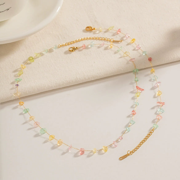 Wholesale Women's Fashion Light Luxury Temperament Jewelry Natural Stone Beaded Necklace And Bracelet In Geometric Style Stainless Steel Electroplated