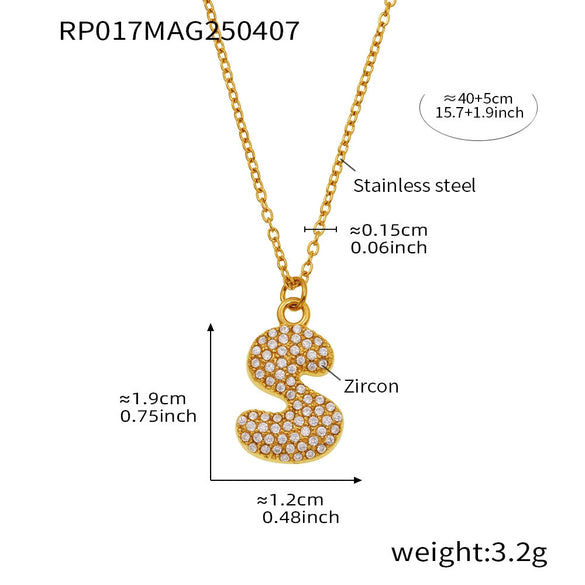 Wholesale Women's Fashion Luxury Electroplated Geometric Ferris Wheel English Letters Zircon Stainless Steel And Titanium Steel Necklace