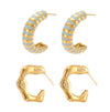 Wholesale Women's Fashion Microinlaid Shell Beads Asymmetrical Cshaped Wave Earrings In Stainless Steel With 18K Real Gold Color Electroplating
