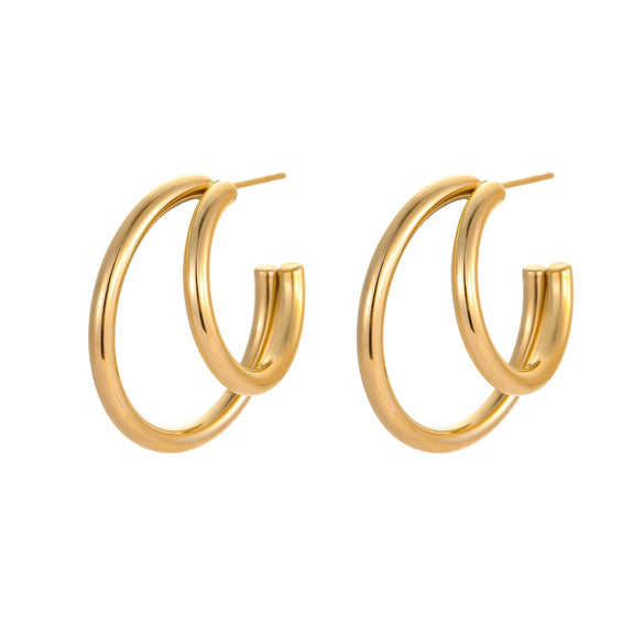 Wholesale Women's Fashion Minimalist Cool Style Doublelayer Cshaped Stainless Steel And 18K Electroplated Geometric Earrings