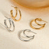 Wholesale Women's Fashion Minimalist Cool Style Doublelayer Cshaped Stainless Steel And 18K Electroplated Geometric Earrings