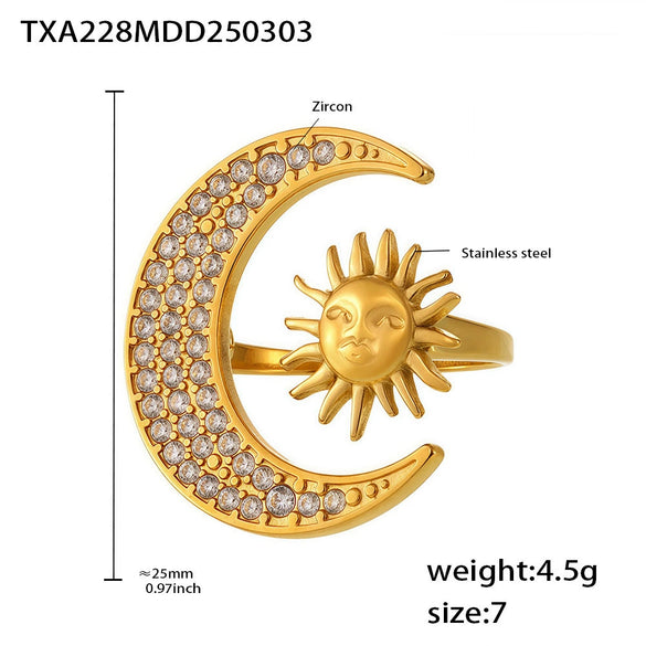 Wholesale Women's Fashion Minimalist Ferris Wheel Sun Moon Glow Inlaid Zircon Titanium Steel Electroplated Jewelry Set Including Ring And Necklace With Earrings