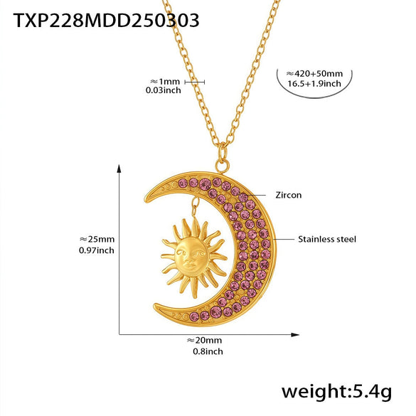 Wholesale Women's Fashion Minimalist Ferris Wheel Sun Moon Glow Inlaid Zircon Titanium Steel Electroplated Jewelry Set Including Ring And Necklace With Earrings