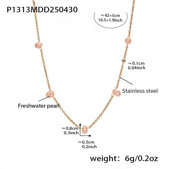 Wholesale Women's Fashion Minimalist Geometric Freshwater Pearl Stainless Steel Electroplated Clavicle Chain With O Shaped Ferris Wheel Design