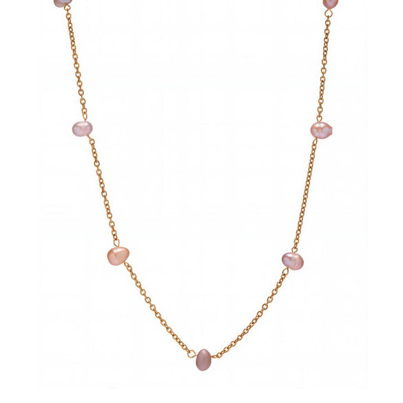 Wholesale Women's Fashion Minimalist Geometric Freshwater Pearl Stainless Steel Electroplated Clavicle Chain With O Shaped Ferris Wheel Design