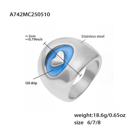 Wholesale Women's Fashion Minimalist Geometric Heart Enamel Ring Stainless Steel 18K Gold Plated Jewelry