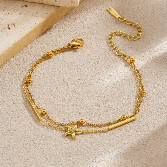 Wholesale Women's Fashion Minimalist Starshaped Stainless Steel Goldplated Bracelet