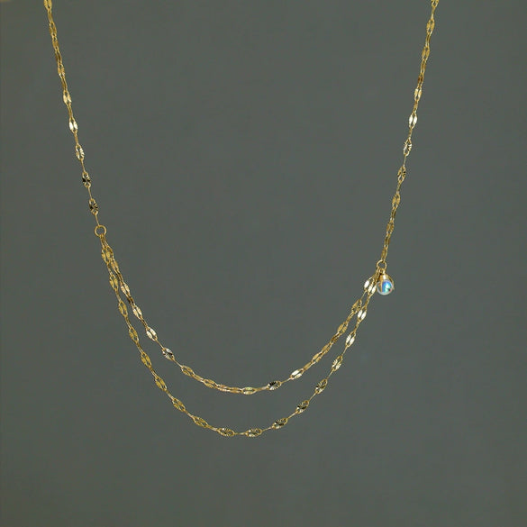 Wholesale Women's Fashion Minimalist Titanium Steel Gold Plated Drop Shape Necklace With Double Layer Stacked Chain