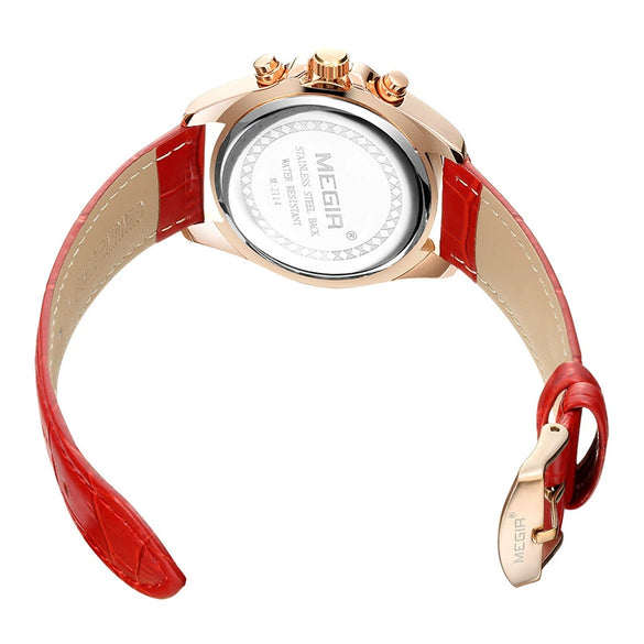 Wholesale Women's Fashion Multifunction Calendar Chronograph Alloy Case Genuine Leather Strap Quartz Watch With Round Dial