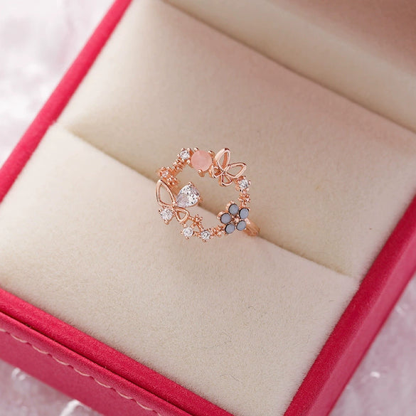 Wholesale Women's Fashion Natural Copper Flower Ring With Geometric Styling And Electroplating Treatment
