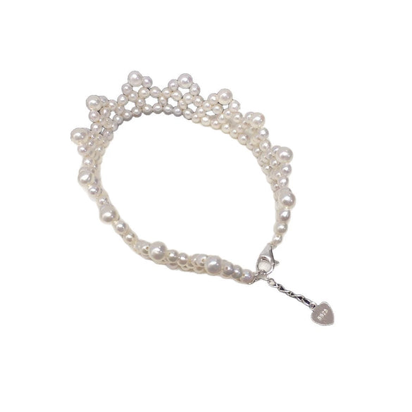 Wholesale Women's Fashion Natural Freshwater Pearl Nearly Round Adjustable Handwoven Bracelet With 225 Silver Accessories