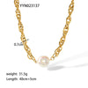 Wholesale Women's Fashion Natural Shell Bead And Stainless Steel Necklace And Bracelet With Geometric Pattern And Pvdp Furnace Real Gold Treatment