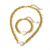 Wholesale Women's Fashion Natural Shell Bead And Stainless Steel Necklace And Bracelet With Geometric Pattern And Pvdp Furnace Real Gold Treatment