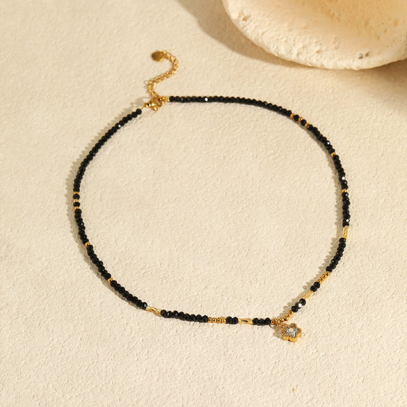 Wholesale Women's Fashion Natural Stone Necklace With Stainless Steel Star Pendant And Geometric Pattern Electroplated