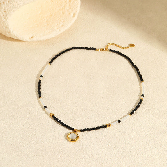 Wholesale Women's Fashion Natural Stone Necklace With Stainless Steel Star Pendant And Geometric Pattern Electroplated
