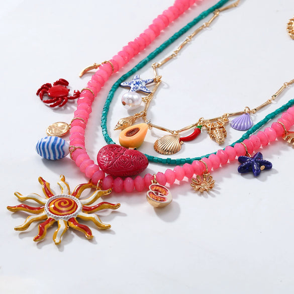 Wholesale Women's Fashion Necklace Alloy Shell Starfish Conch Love Crab Electroplating Heart Fruit Animal Zodiac Design