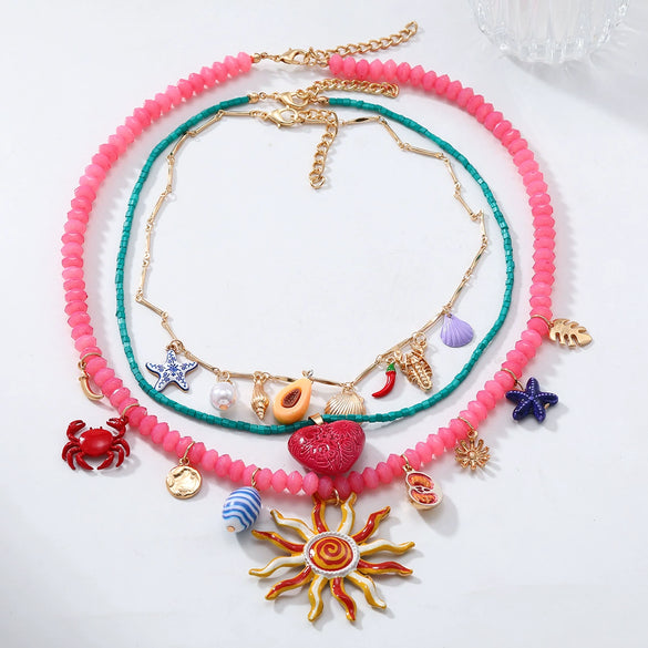 Wholesale Women's Fashion Necklace Alloy Shell Starfish Conch Love Crab Electroplating Heart Fruit Animal Zodiac Design