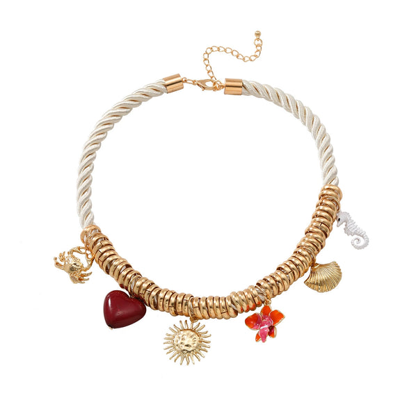 Wholesale Women's Fashion Necklace Zinc Alloy Mixed Gemstone Setting Flower Pattern Electroplating Crab Heart Shell Seahorse Design
