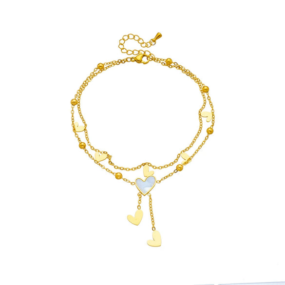 Wholesale Women's Fashion Niche Personality All Match Chain Tassel Heart Shaped Pendant Titanium Steel Multi Layer Stacked Anklet