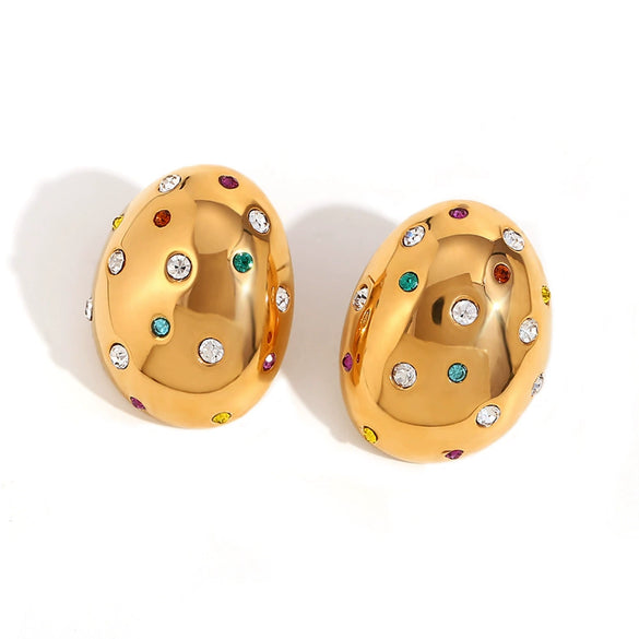 Wholesale Women's Fashion Niche Stainless Steel 18K Gold Plated Geometric Oval Earrings With Electroplating