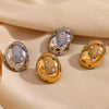 Wholesale Women's Fashion Niche Stainless Steel 18K Gold Plated Geometric Oval Earrings With Electroplating