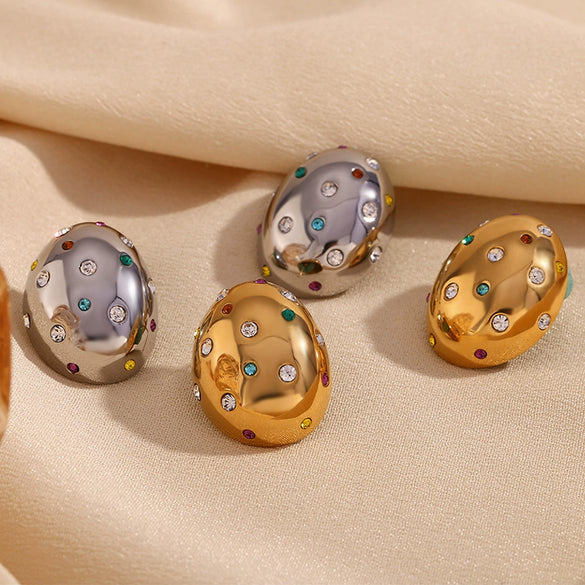 Wholesale Women's Fashion Niche Stainless Steel 18K Gold Plated Geometric Oval Earrings With Electroplating