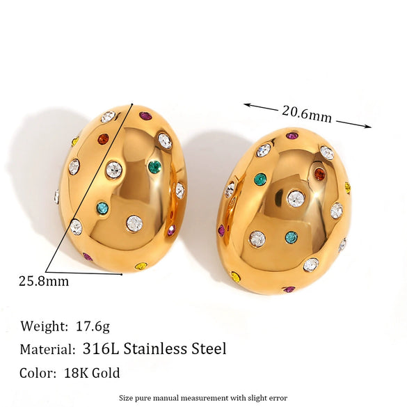 Wholesale Women's Fashion Niche Stainless Steel 18K Gold Plated Geometric Oval Earrings With Electroplating