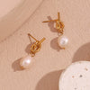 Wholesale Women's Fashion Niche Temperament Earrings Stainless Steel 18K Gold Plated With Knotted Button Freshwater Pearl Geometric Design Electroplated